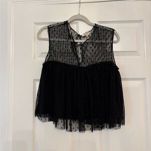 Elegant Black Sheer Women's Mesh Polka Dot Top